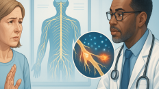 Paciente hablando con médico sobre neuropatía, enfatizando la importancia de la comunicación en el manejo de la salud.