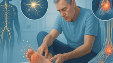 Revisión diaria de los pies en una persona que vive con diabetes, enfatizando la importancia del cuidado y la prevención.