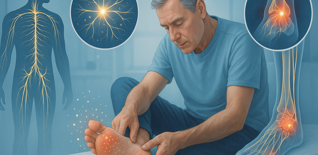 Revisión diaria de los pies en una persona que vive con diabetes, enfatizando la importancia del cuidado y la prevención.