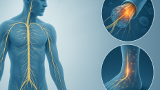 Gráfico que ilustra la relación entre la glucosa alta y la salud de los nervios periféricos.