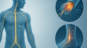 Gráfico que ilustra la relación entre la glucosa alta y la salud de los nervios periféricos.